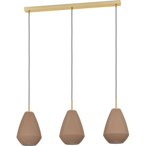 EGLO Hängelampe Caprarola, 3-flammige Pendelleuchte über Esstisch, Esszimmerlampe aus satiniertem Glas und Metall in Messing, Hängeleuchte mit E27 Fassung, 90 cm