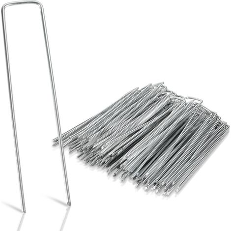 SWANEW Confezione da 50 picchetti di fissaggio in acciaio zincato. Ø 2.8 mm. per teloni. pacciame da giardino. prato Graffe a forma di U (1/5)