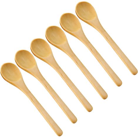 Lot de 6 mini cuillères en bois multi-usages à bec arrondi, idéales pour la cuisine et le porridge.