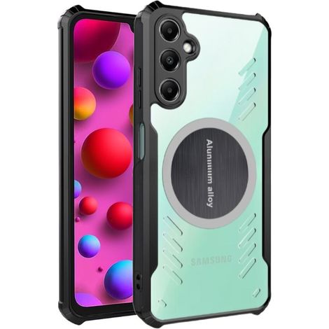 Funda para Samsung Galaxy M15 5G, con placa magnética, transparente/negra (1/2)