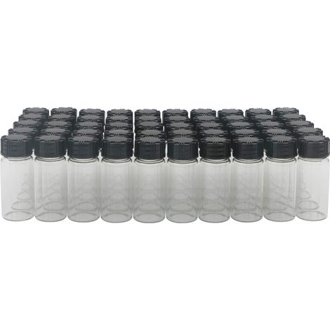 Pxyelec Confezione da 50, 10 ml di vetro trasparente, tappo a vite, flacone vuoto, campione nero, tappo in plastica