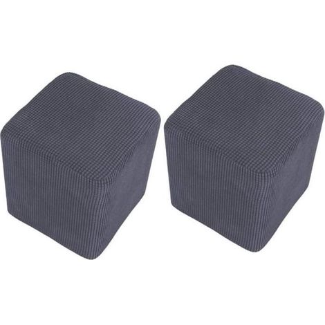 Tabourets Velours Assise Élastique Lot 2 Rectangulaire et Rond Housses Incluses Salon Gris (1/4)