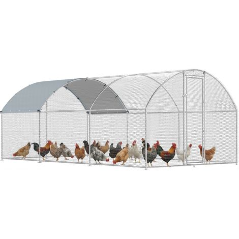 PawHut gallinero para exterior, 2,8x5,1x1,9 m, de acero galvanizado con cubierta de tela oxford, anti-uv e impermeable, para 15-24 gallinas, plata