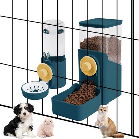 Set di 2 ciotole per cibo e acqua per animali domestici. Capacità ciotola cibo: 1600 ml. Capacità ciotola acqua: 520 ml. Adatte a conigli e furetti. (1/5)