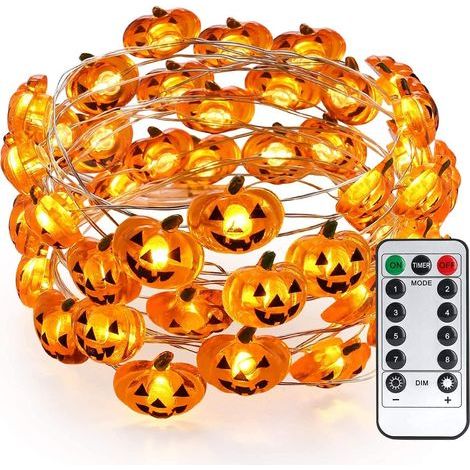 Halloween-Lichterkette, LAOA 4 m, 40 LEDs, Kürbis-Dekorationskette, batteriebetrieben, wasserdicht für den Innenbereich mit Fernbedienung, Beleuchtung für Weihnachten, Feste und Partys im Freien, warm (1/5)