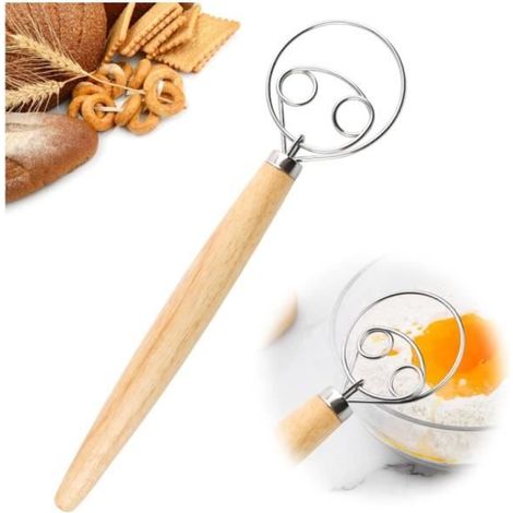 Fouet à pâte - Whisk - 304 Acier Inoxydable - Poignée en Bois - Ergonomique - Facile à Nettoyer (1/4)