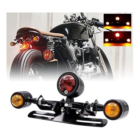 Feu arrière de moto, 12V têtes en forme de balle intégré led feu stop clignotant lampe universelle de plaque d'immatriculation de moto, noir. (1/5)