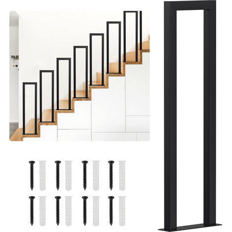 Jiubiaz 100cm Treppengeländer U-Form Eisen Handlauf Geländer, Eisengeländer Innen und Außen für Treppen Brüstung Garten Balkon Schwarz