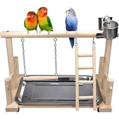 1 jouet de jeu pour oiseaux, aire de jeux pour perroquets, accessoires pour cage à perroquets, échelle avec mangeoire, balançoire pour perroquet, plateau pour perroquet, support en bois massif pour ur (1/4)