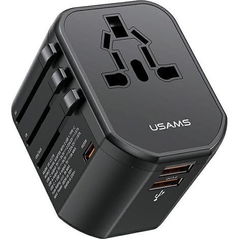 Usams Adapter Netzwerk 2xUSB+1xUSB-C T59 20W 4in1 US/AU/EU/UK schwarz/schwarz CC179TC01 (US-CC179) Universelles Reiseladegerät (1/5)