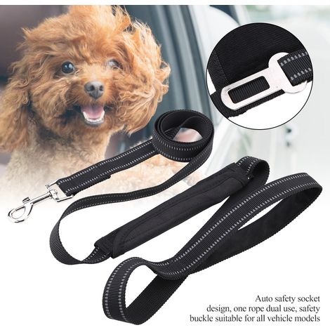 Corde de traction multifonctionnelle réfléchissante, robuste et durable pour chien, ceinture de sécurité pour véhicule, noire (1/5)