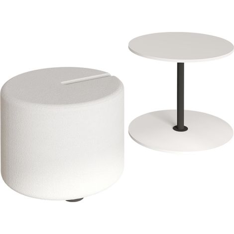Beistelltisch mit Hocker aus Holz "Vexana" - 43 x 43 x 47 cm - Weiß