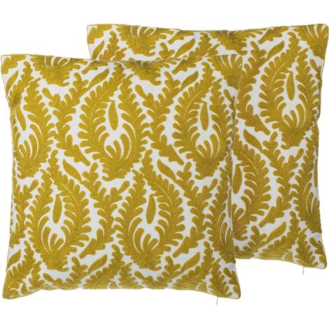 Set of 2 Decorative Cushions PRIMULA Cotton 45 x 45 cm Mustard Ikat (1/5)