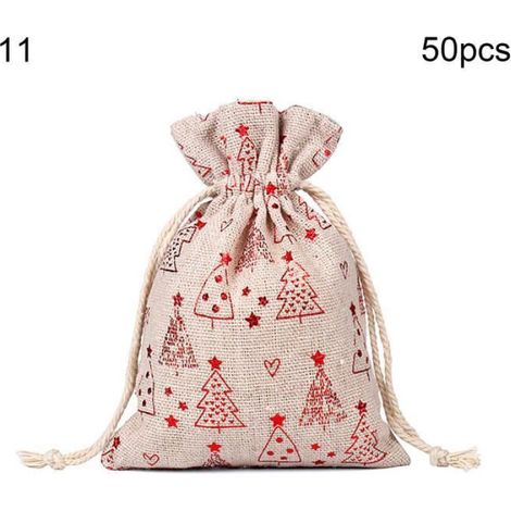Pochette Cadeau - Sac À Bonbons Noël - Cordon De Serrage - Réutilisable - 14 X 10 Cm - Lot De 50 (1/2)