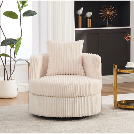 Poltrona relax girevole a 360° in corduroy beige con contenitore, OKWISH (1/5)