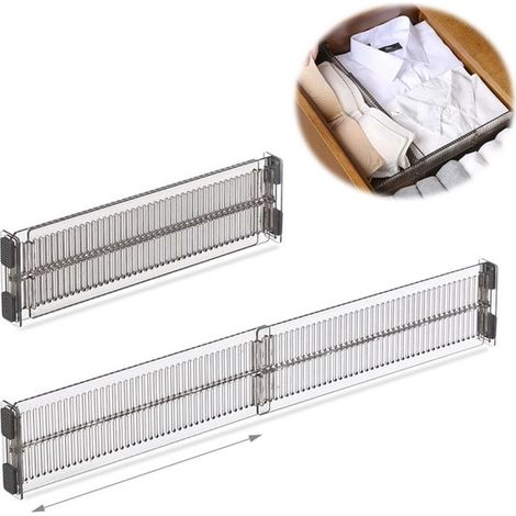 Lot de 2 séparateurs de tiroir ajustables (27,5-51 cm) - Noir transparent - Pour tiroirs de placard, de cuisine et de bureau (1/5)