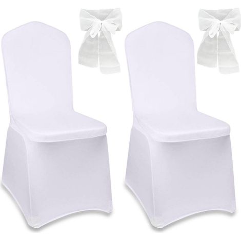 2er Set Stuhlhussen Weiß mit Schleifen, Stretch Hussen für Hochzeit & Party (1/5)