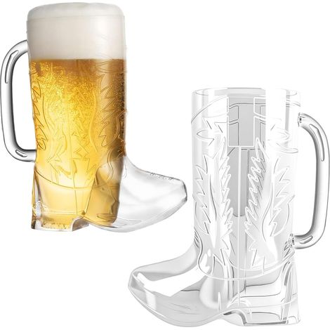 1 Gobelet cowboy, verre cristal, anse ergonomique, motif bottes, 17 cm, pour fête western