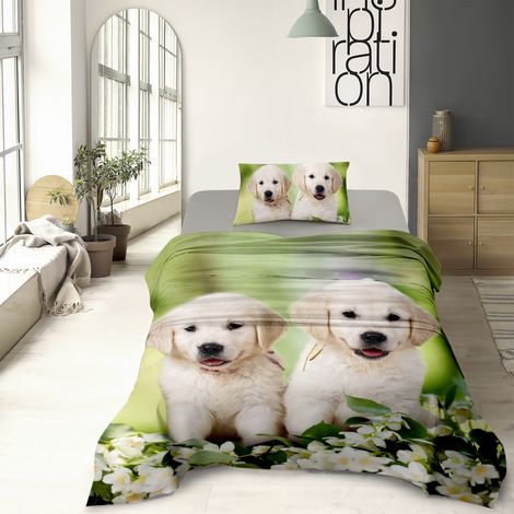 Completo Letto Lenzuola 100% Cotone Set Lenzuolo Moderno Sotto Sopra Federe Due Stampe In Altissima Definizione Dis64springDog - Una Piazza e Mezza