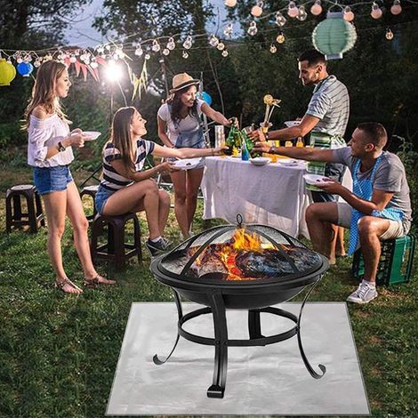 Tapis pour foyer pour poêle à bois 100 x 100 cm, coussin d'isolation thermique pour barbecue pique-nique, couverture anti-feu en fibre de verre avec revêtement en silicone résistant aux hautes tempéra (1/4)
