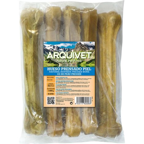ARQUIVET - Osso pressato in pelle bovina 26,5 cm (confezione da 5 unità) - Osso per cani - Osso per rinforzare i denti del cane - Osso masticabile (1/5)