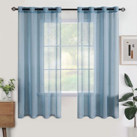 Lot de 2 Rideaux Voilage à Oeillet Rideau Semi-Transparent intérieurs pour Chambre Salon Maison 132x213 cm Bleu (1/5)