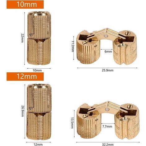 Mot caché cuivre caché charnière page cylindrique cuivre charnière 12mm cuivre caché charnière laiton couleur 4pcs