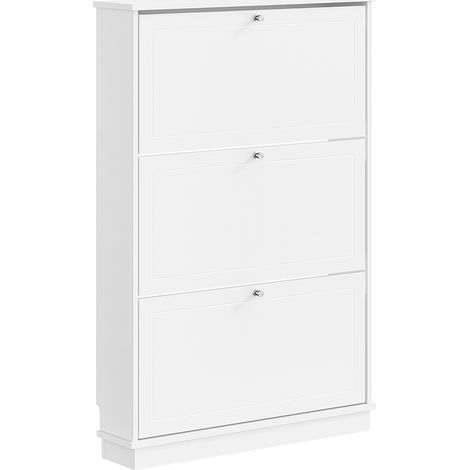 SoBuy Mobile Scarpiera Bianco Armadio per Scarpe con Ante Ribaltabili Ripiano per Ingresso in MDF 76×18×113 cm Portata massima 25 kg FSR215-W (1/5)