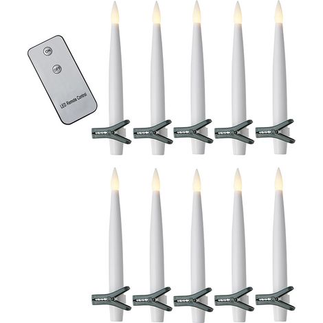Bougies LED Slim pour arbre Star Trading 'Paulina', à piles sans câble, télécommande, effet scintillant, blanc chaud, H 15,5 cm