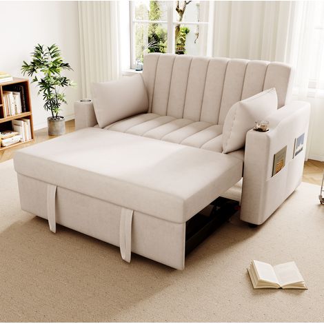 Schlafsofa 136x162x84 cm Beige Baumwoll-Leinen mit verstellbarer Rückenlehne, Getränkehaltern und Seitentaschen (1/5)