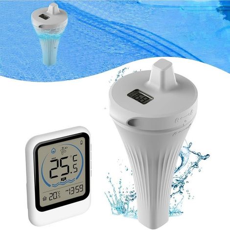 Thermomètre piscine sans fil avec capteur étanche - Plage -40 °C à 70 °C, affichage 12/24 h, adapté aquarium & jacuzzi (1/5)