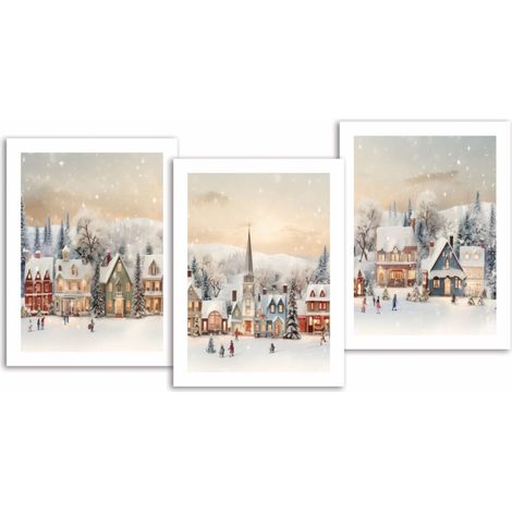 Triptychon 3er-Set Poster Winterstadt Weihnachten Winter Schnee 21x15cm P2388A5
