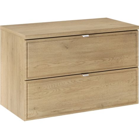 Meuble Salle de Bain 80cm à 2 tiroirs avec Plateau - L 80 x P 46 x H 52,2 cm - Caldera Clair - Livraison gratuite