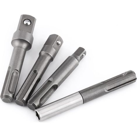 Adaptateur SDS Plus - Acier à Haut Carbone et Chrome-Vanadium - 80 mm - Embout Hexagonal 1/4 Pouces - Pour Perceuses à Percussion - 4 Pièces (1/5)