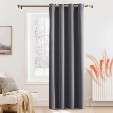 Rideau Occultant - 210 cm H x 132 cm L - Gris - Isolation Thermique - Pour Salle De Séjour - Avec Anneaux Métalliques - 1 Pièce (1/5)
