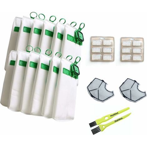 Kit Sac eur Compatible pour Vorwerk Kobold VK140 VK150 avec Filtre Remplacement - 12 Sacs + 2 Filtres Moteur + 12 Parfums + 2 Brosses de Nettoyage (1/4)