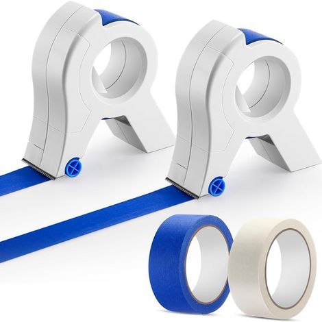 Two masking tape applicators, masking master, masking tape dispenser, masking tape machine, portable tape trimmer, comes with one roll of white and one roll of blue masking tape, suitable for decorati (1/5)