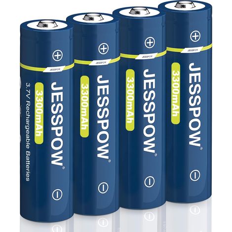 Piles Rechargeables 3.7V,3300mAh Piles Haute Capacité Batterie Piles pour Lampes de Poche,Sonnette, télécommandée (4Pcs, Pas de Piles AA) (1/3)