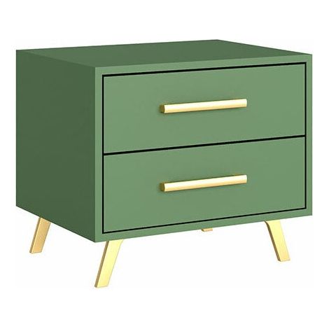 Mesilla de noche Rosa, Verde + Dorado, Número de cajones: 2, Número de puertas: 0, 48x54x41cm, Aglomerado laminado