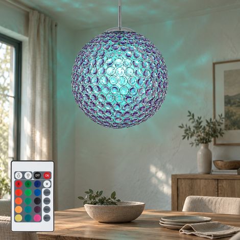 LED Hängeleuchte Pendelleuchte Wohnzimmerlampe RGB Farbwechsler Dimmbar Lila Chrom H 165 cm (1/5)