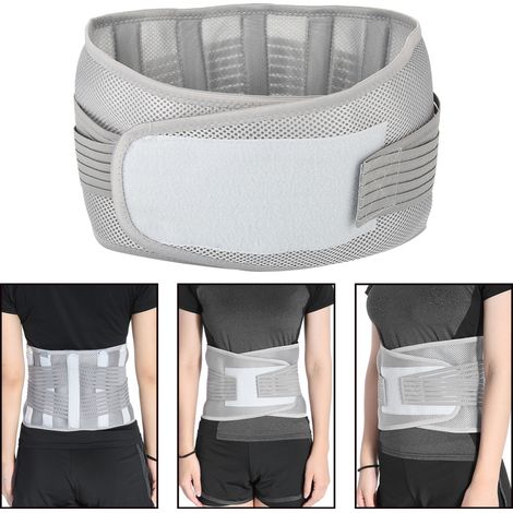 Ceinture lombaire ajustable grise pour le dos - Taille L - Soulagement des douleurs abdominales et soutien dorsal (1/5)