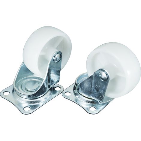 Coppia ruote per carrello girevole 63mm rotella bianca con staffa rotante 10674