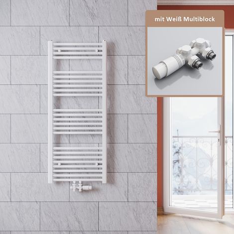 SONNI Handtuchtrockner Bad 1200x500mm Badheizkörper Weiß Heizkörper thermostatkopf,mit Ventil,531 Watt (1/5)