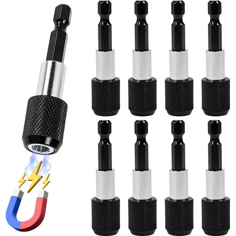 Extensión magnética para puntas de destornillador de vástago hexagonal de 1/4" (9 piezas), portapuntas magnético de 6 cm, portapuntas magnético de liberación rápida (1/5)