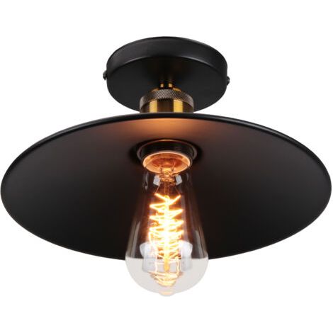 royaluxe- Lampe De Plafond En Métal Antique 22CM Plafonnier Rétro Vintage E27 60W Pour Salon, Salle À Manger, Bar, Cafétéria, Restaurant (Noir) (1/5)
