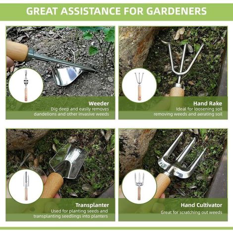 Set di attrezzi da giardinaggio da 9 pezzi - Set completo di robusti attrezzi da giardino con borsa alla moda - Kit di forniture da giardinaggio resistenti per donne (1/4)