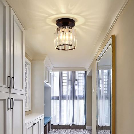 Plafonnier moderne en cristal, mini plafonnier rond en cristal noir E27 pour entrée, couloir, cuisine, chambre, salon (ampoule non incluse) [Classe énergétique F]