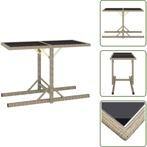 The Living Store Tavolo da Giardino Beige 110x53x72 cm in Vetro e Polyrattan - Tavolo in vetro