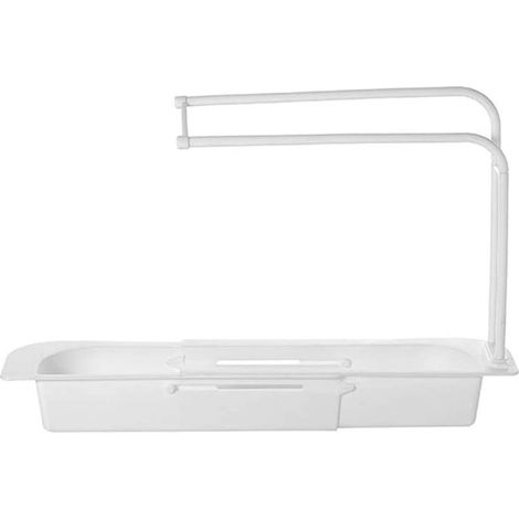 Organisateur d'évier télescopique, panier de rangement extensible pour égouttoir, égouttoir à vaisselle pour détergent et savon, plateau d'évier pour la cuisine (blanc)-AquaForge (1/3)