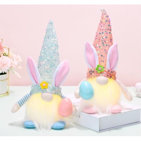 Decorazione gnomo pasquale, 2 pezzi – Peluche, con luce, simpatico regalo di Pasqua (1/5)